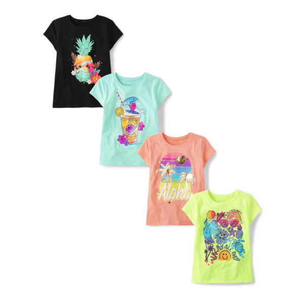 4 Pack Girls Pumpkins Leaves Team Spice Short Sleeve T Shirt - Tropical Vacay Vibes